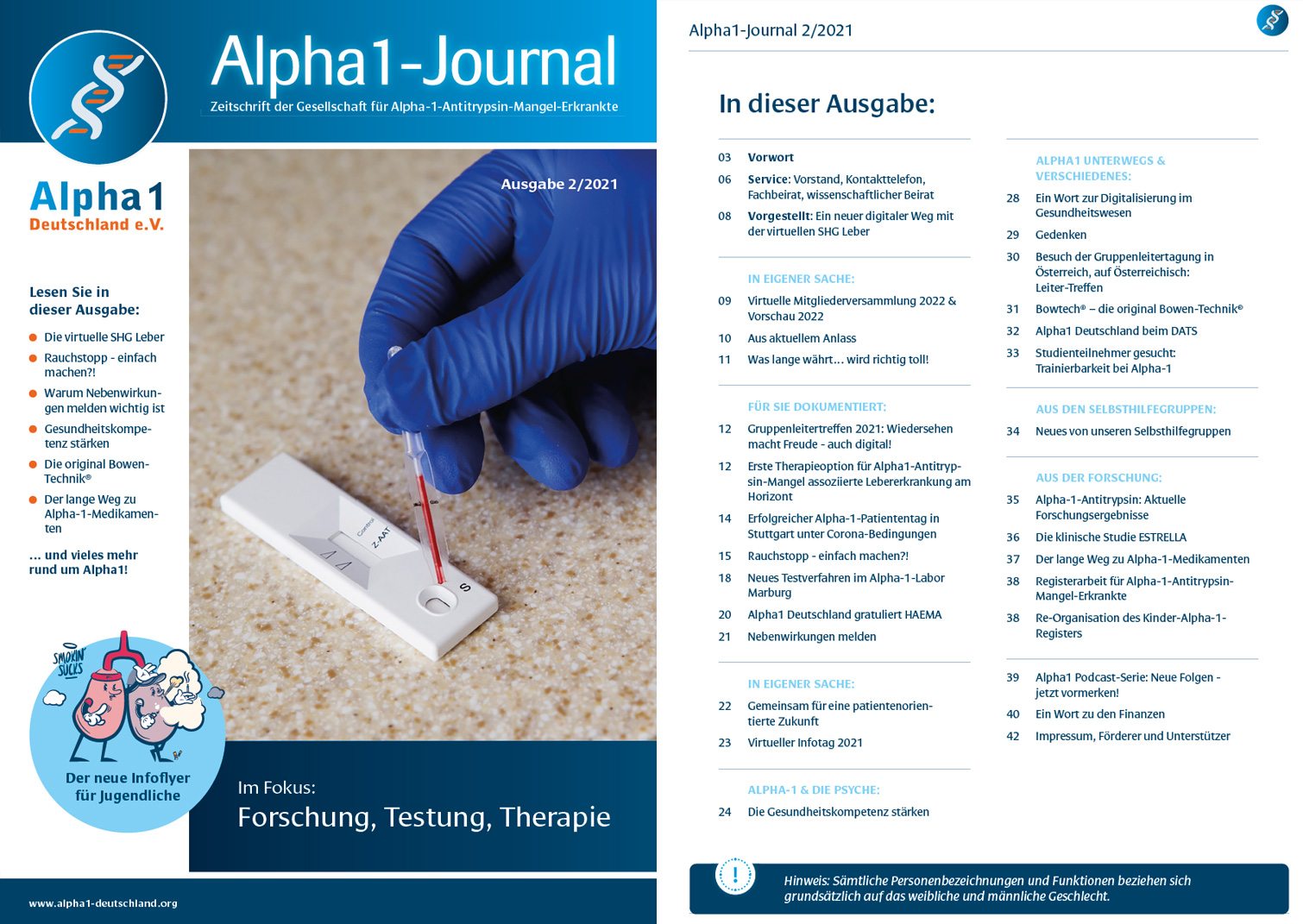 Cover und Inhaltsverzeichnis: Alpha1-Journal 2-2021