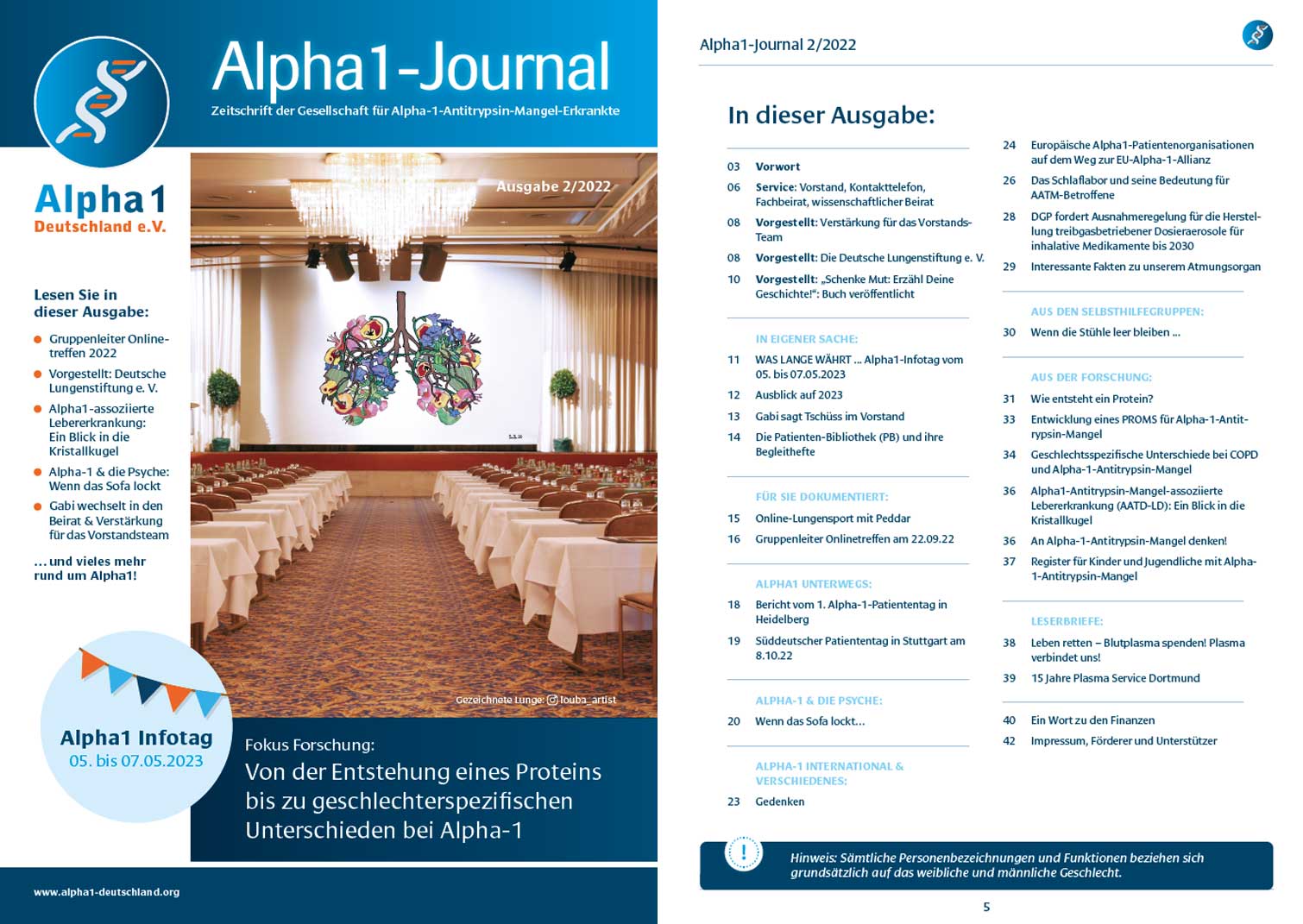 Cover & Inhaltsverzeichnis Alpha1-Journal 2-2022